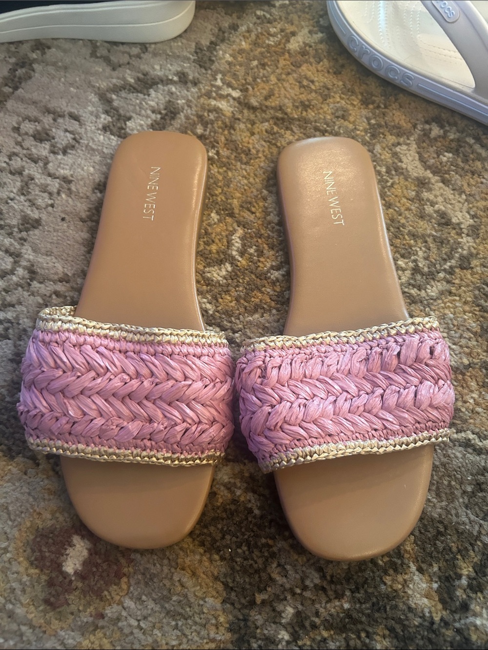 Nine West Pink Braided Slide Sandals with Tan Footbed